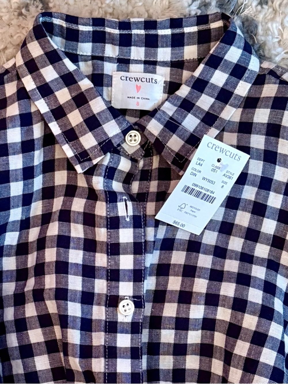 Crew Cuts Gingham Button-Front Shirt Dress in Navy & White - Picture 2 of 2